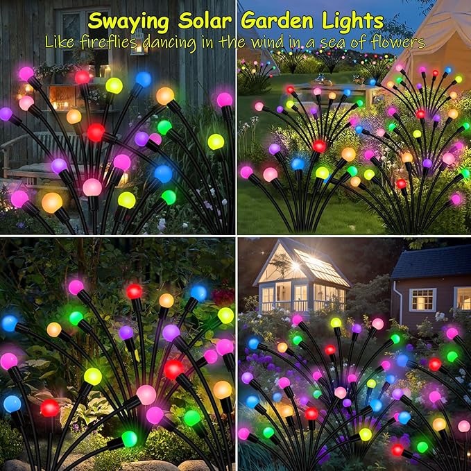 Kohlrabi Solar Garden Lights Outdoor, 6 Pack 60 LED Solar Firefly Lights Waterproof, Sway by Wind, Swaying Light for Yard Patio Backyard Garden Planter Flower Bed Pathway Outdoor Decoration