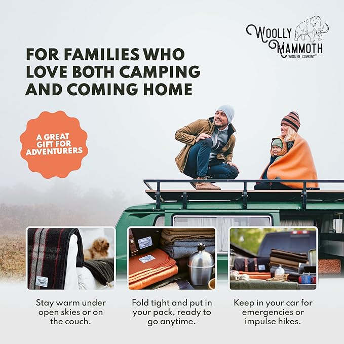 Woolly Mammoth Woolen Company Outdoor Merino Wool Throw Blanket - 66" x 90" Large Burgundy - Camping Essentials Bedroll & Emergency Survival Gear - Heavyweight Thermal & Breathable