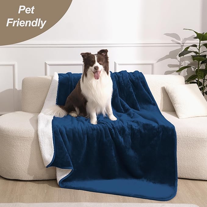 gogobunny Dog Blanket, Waterproof Reversible Sherpa Fleece Throw Blanket, Furniture Cover for Bed, Couch, Sofa Protection from Liquid Pee and Pet Fur of Puppy, Cat (Navy Blue, 30x70 inches)