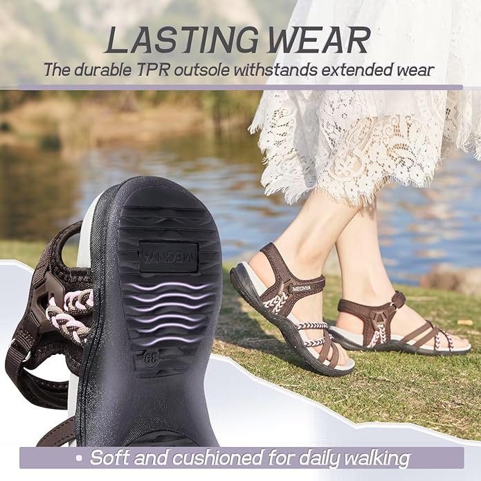 MEGNYA Hiking Sandals for Women, Arch Support Comfortable Walking Sandals Hook Loop Strap, Sports Lightweight Slides