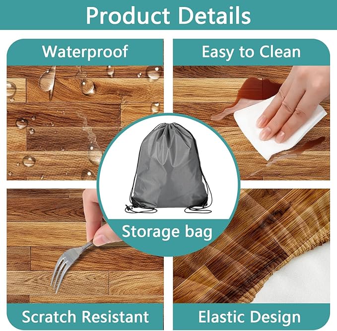 JAWO Picnic Table Covers with Bench Covers Wooden Pattern Camping Tablecloth Fitted Picnic Table Cover with Elastic Windproof Waterproof Fabric, Camping Accessories Patio & Outdoor