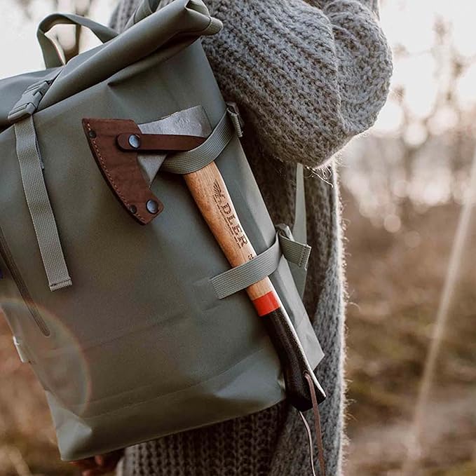 The Rheinland, 14", German Forged, All-Purpose Wilderness Camping Hatchet, Kindling Splitting & Branch Limbing, Anti-Slip Wood Handle (Green Stripe)