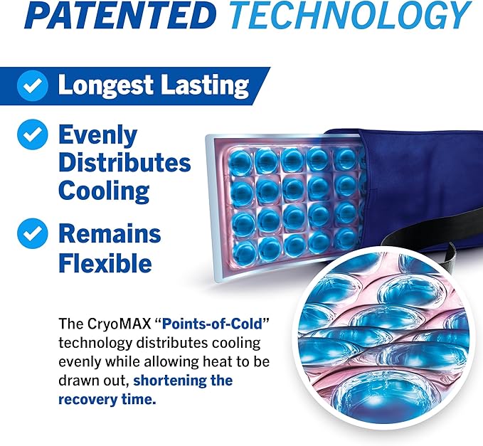 CryoMAX Reusable Cold Pack - 8-Hour Long-Lasting Cold Therapy Ice Pack, Adjustable Wearable Compress Straps, Best for Pain Relief, Injuries, Hip Surgery Swelling, and Migraines - T-Shape (1 Count)