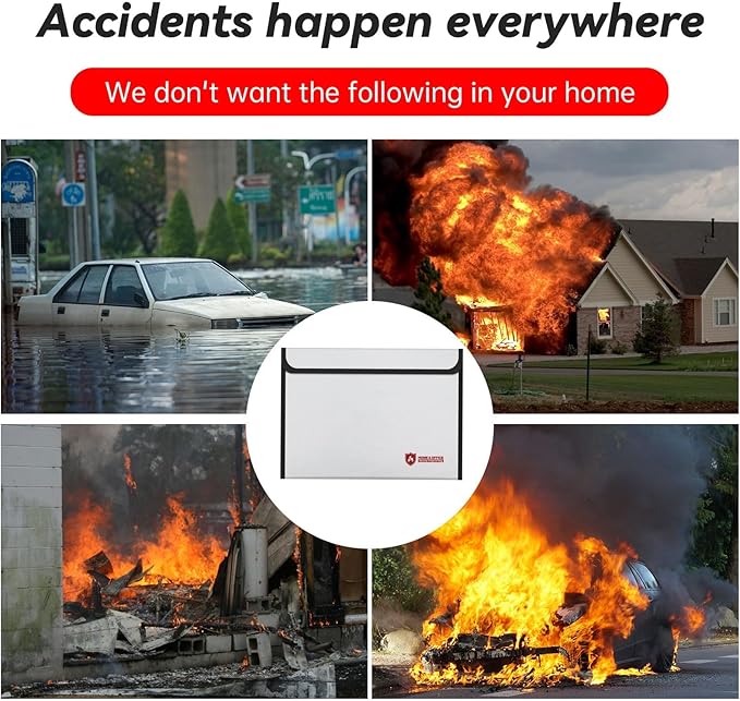 Fireproof Waterproof Document Bag 3000℉ - 2 Pack Fireproof Bags for Cash/Documents with Locking Zipper, Waterproof Money Bag & Passport Holder, Important Document Organizer Pouch