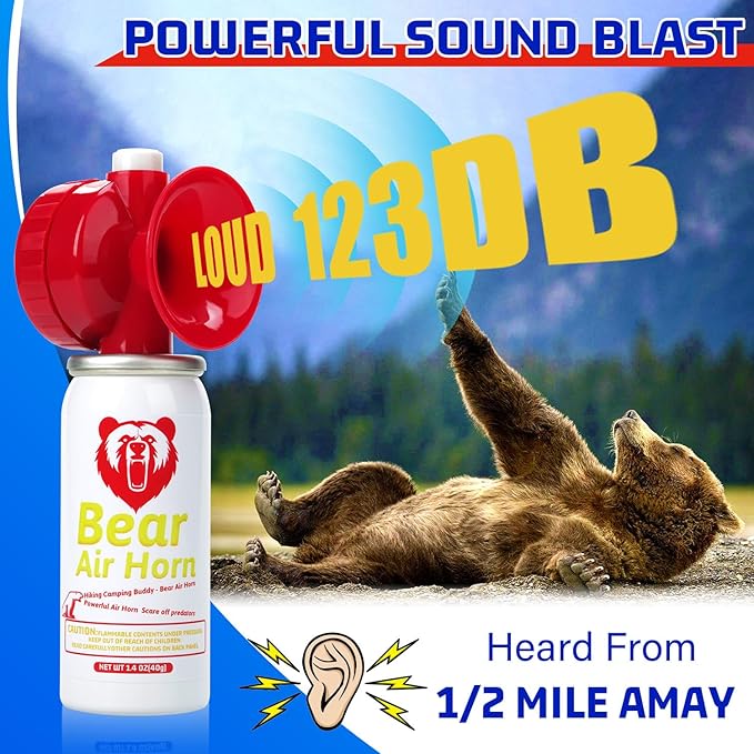 1.4oz Bear Horn for Self Defense, 123dB Loud Mini Air Horn, Audible Up to 1/2 Mile, Safety Air Horn for Hiking,Camping and Outdoor Protection
