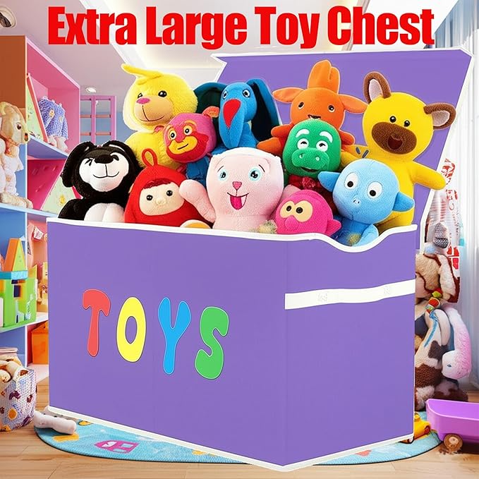 Toy Box Chest, Collapsible Sturdy Storage Bins with Lids, Extra Large Kids Toy Storage Organizer Boxes Bins Baskets for Kids, Boys, Girls, Nursery Room, Playroom, Closet (Classical Purple)