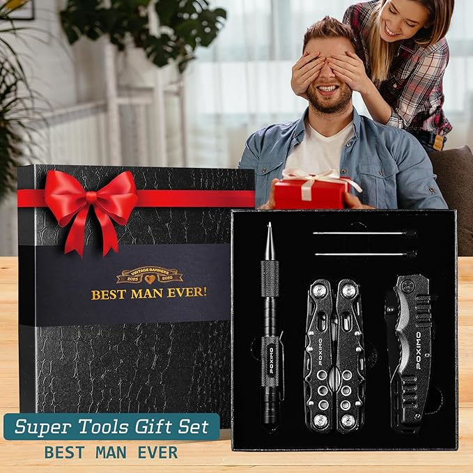 Multitool Gift Set for Men Dad Him, 3-in-1 EDC Survival Kit with 14 in1 Multi-Pliers, Pocket Knife & Tactical Pen | Premium Military-Grade Multi Tools for Camping, Car, Father’s Day, Dad Gifts