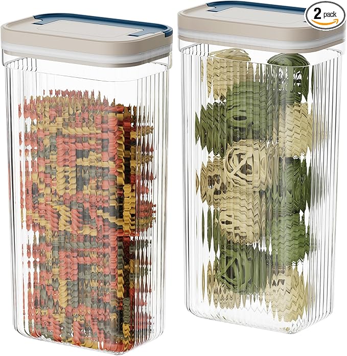 2 PACK 3.2L Food Storage Containers with Airtight Lids, 12" Tall Jar Food Container, BPA Free, Dry Food Storage for Pasta, Spaghetti, Cereal, Flour Pantry Organization, Cream