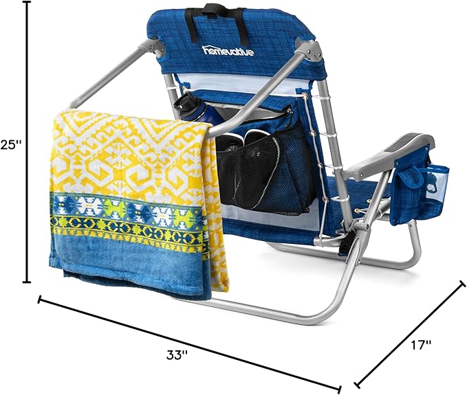 Homevative Backpack Fold-Up Beach Chair, 5 Positions, Towel bar, Cooler, Storage Pouch, Cup Holder and Phone Pocket