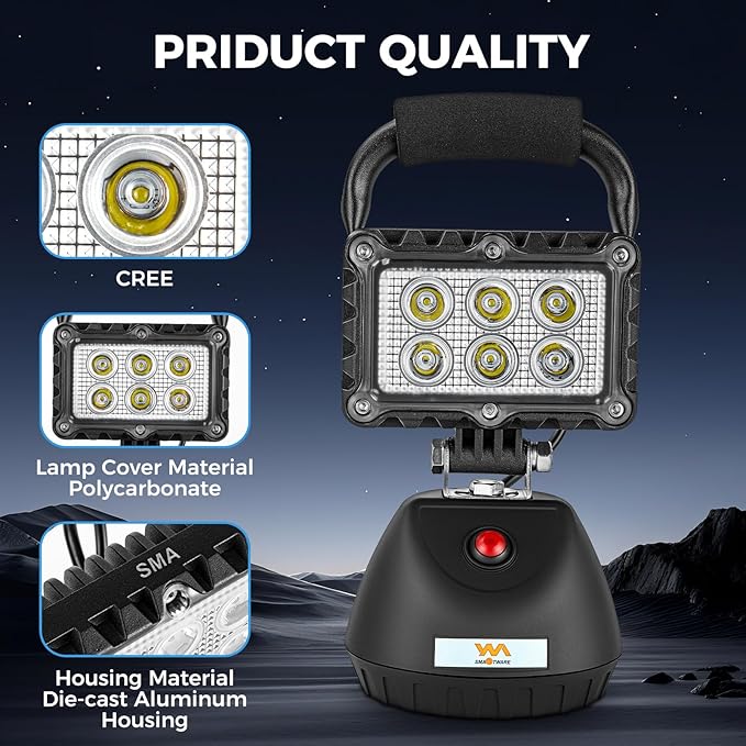 LED 18W Work Light 2400LM Aluminum Alloy Strong Magnetic Waterproof Dustproof Portable Handle Floodlight Suitable for Repair Workshop Garage Construction Site (Blue)