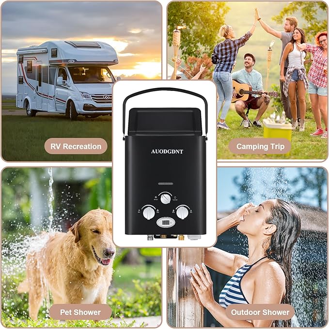 Portable Water Heater Propane Tankless,6L 1.58GPM Outdoor Instant Gas Water Heater with LED Display for RV, Camping,Outdoor Shower(Black)