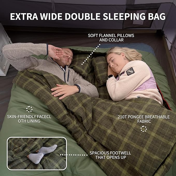Naturehike 0 Degree and 40 Degree Flannel Two Person Sleeping Bag with Pillows for Adults, Couples & Family, Doublewide Double Sleeping Bag 2 Person for All Seasons Camping Hiking Backpacking