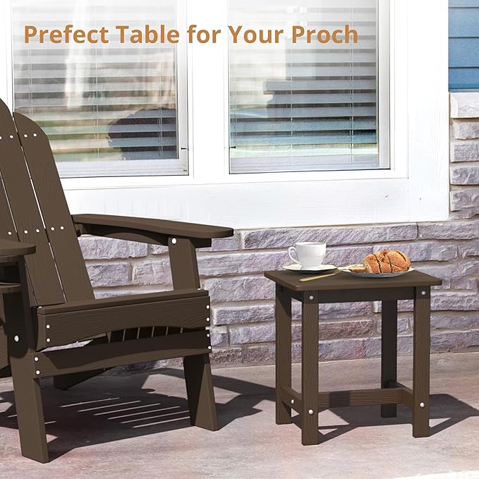 LUE BONA Outdoor Side Table Set of 2, HDPS Small Outdoor Table, Adirondack Side Table, Outdoor End Table for Patio, Deck, Pool, Weather Resistant/Easy Maintenance/Indoor or Outdoor Use, Dark Brown