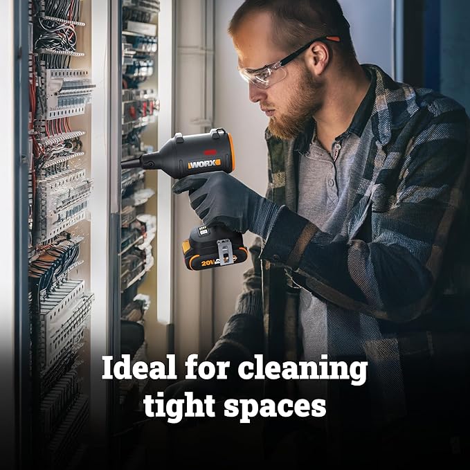 WORX Cordless Blower/Inflator, 20V 39 CFM 470 MPH Brushless High Speed Portable Dust Cleaner for Workshop, Lawn, Yard, Home, Lightweight Handheld Blower, Battery and Charger Included, PowerShare