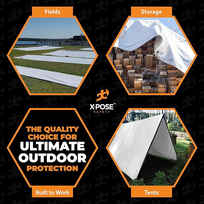 Heavy Duty White Poly Tarp 20' X 24' - Multipurpose Protective Cover - Durable, Waterproof, Weather Proof, Rip and Tear Resistant - Extra Thick 12 Mil Polyethylene - by Xpose Safety