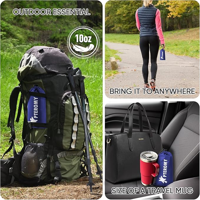 PTEROMY Hooded Rain Poncho for Adult with Pocket, Waterproof Lightweight Unisex Raincoat for Hiking Camping Emergency