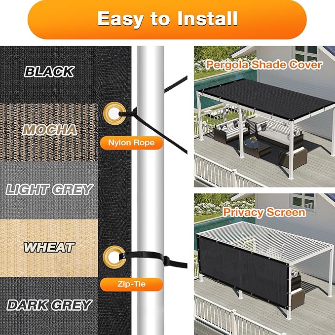 Artpuch Outdoor Pergola Shade Cover 4x22 FT Sun Shade Cloth with Grommets Black 90% UV Protection Canopy Patio Privacy Screen (Customized Available)