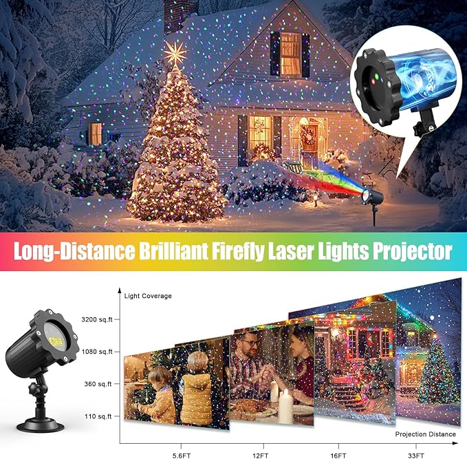 Waterproof Firefly Laser Projector Lights Outdoor,12 Effect Moving RGB Lights Show Laser Projection with RF Remote and Timer for Wedding Halloween Christmas Holiday Party Patio Garden Landscape Decor