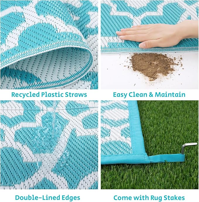 HEBE Outdoor Rug Waterproof 9x18, Plastic Straw Rug Camping Rug, Reversible Outdoor Patio Rugs RV Mat Clearance, Indoor Outside Floor Carpet for Porch,Deck,Camper,Balcony,Backyard
