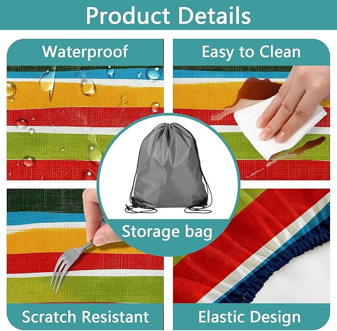 JAWO Picnic Table Covers with Bench Covers Modern Stripe Camping Tablecloth Fitted Picnic Table Cover with Elastic Windproof Waterproof Fabric, Camping Accessories Patio & Outdoo