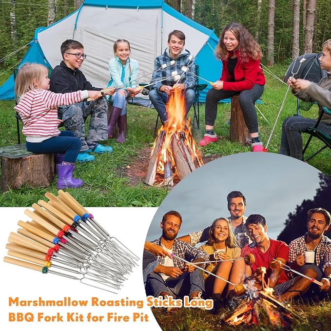 24 Pcs 28 Inch Marshmallow Roasting Sticks Bulk, Smores Skewers for Fire Pit, Hot Dog Camping Skewers Accessories Campfire Marshmellow Extendable Forks BBQ Tools Smores Sticks