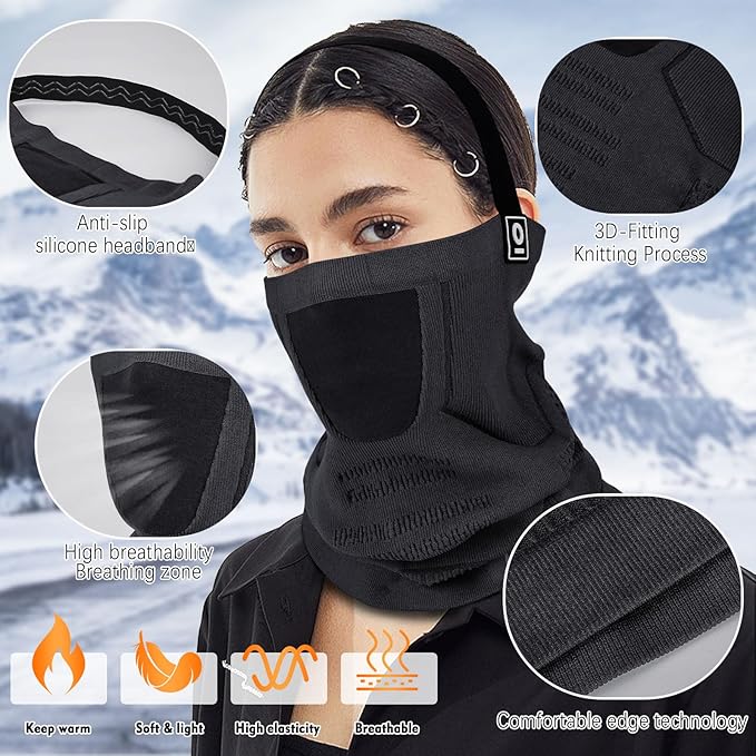Winter Neck Warmer Gaiter Ski Face Mask, Breathable Fleece Balaclava Windproof Cold Weather Scarf