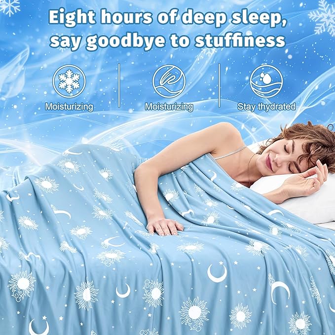 inhand Cooling Blanket Queen Size (90"x90") - Cooled Blankets for Hot Sleepers Lightweight Breathable Summer Blanket for Sleeping Night Sweats to Keep Cool in The Heat -Light Blue