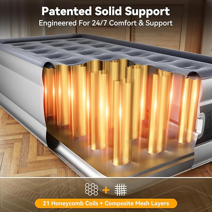 Twin Air Mattress with Built in Pump,18” Raised Blow Up Mattress,Inflatable Mattress in 2 Mins,Single Twin Size Air Mattress for Camping,Floor&Travel, Air Bed for Adults,330LB Max