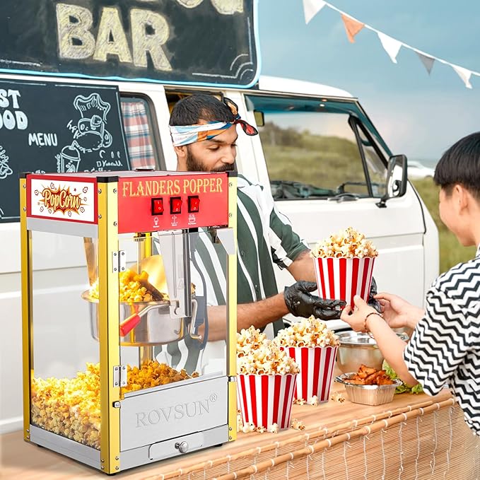 ROVSUN Popcorn Machine with 8 Ounce Kettle Makes Up to 32 Cups ETL Certified, Countertop Popcorn Maker Commercial Popcorn Machine Movie Theater Style w/Scoop, Oil Spoon & 3 Popcorn Cups