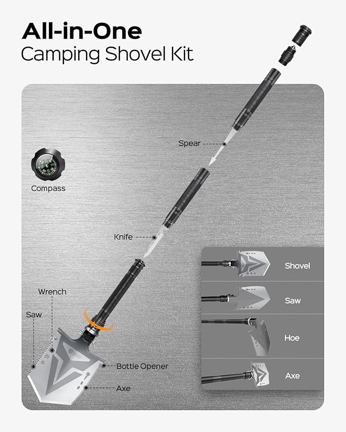 Sahara Sailor Folding Camping Shovel Axe Kit Military Grade, Multifunctional Survival Tactical Shovel with Paracord, Dual Color Flashlight, Whetstone, Emergency Gear for Camping