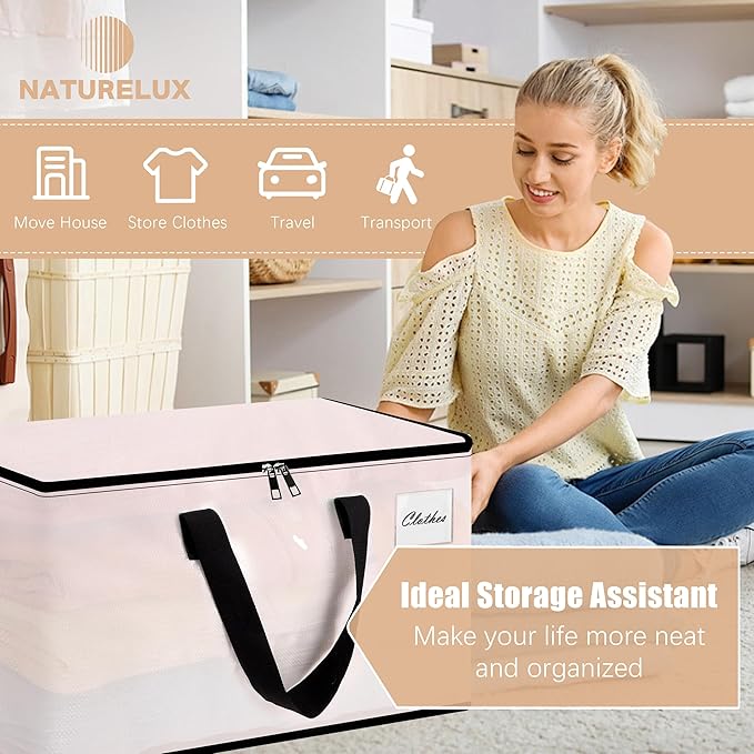 Heavy Duty Moving Bags - Extra Large Packing Bags and Storage Totes, Collapsible and Foldable Option for Moving and Storage, Clear, 93 L - 12 Pack