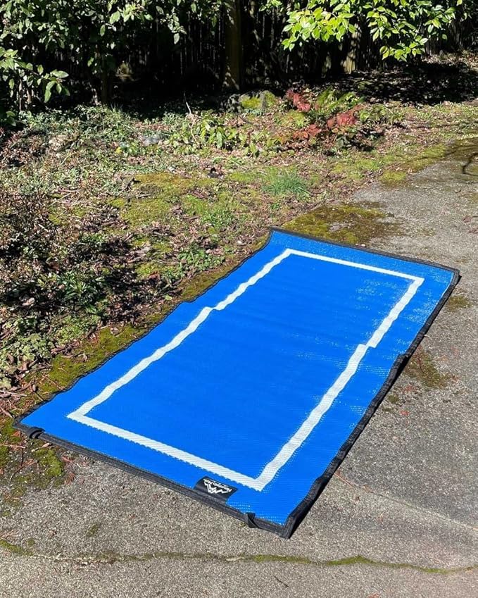 3x6 Solid Blue Outdoor RV Mat – Extra Thick 5mm Recycled Poly Rug – Heavy-Duty, Waterproof, Reversible – Compact Premium Mat for Camping, Beach, Patio (Blue, 3' x 6')