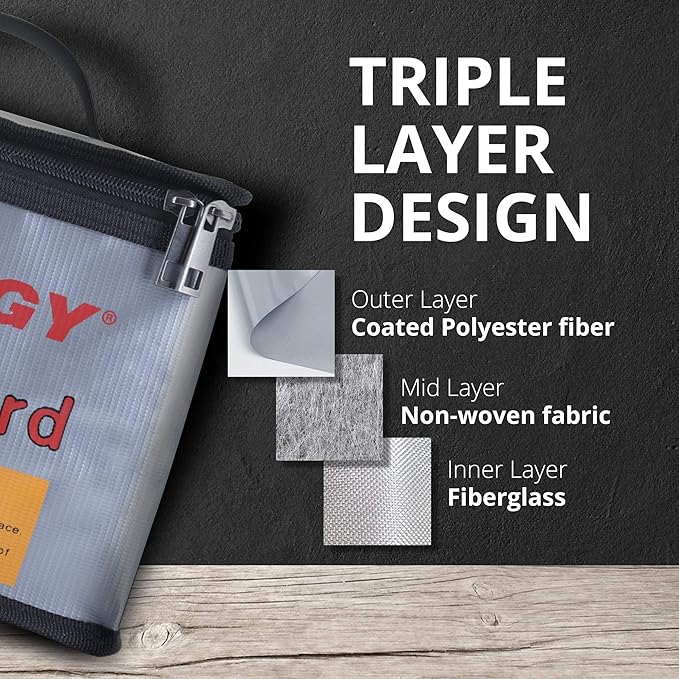 Tenergy Fire Retardant Lipo Zipper Bag for Charging and Storing Lipo Battery Packs, 8.5 x 6.5 x 5.7inch