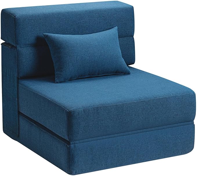 Folding Sofa Bed with Pillow- Convertible Chair Floor Couch & Sleeping Mattress, Foldable Memory Foam Sleeper for Living Room/Dorm/Guest Room/Home Office/Apartment/Loft, Single26, Navy Blue