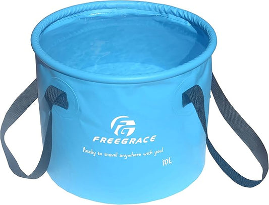 Premium Collapsible Bucket by Freegrace - Compact Portable Folding Water Container - Lightweight & Durable - Includes Handy Tool Mesh Pocket