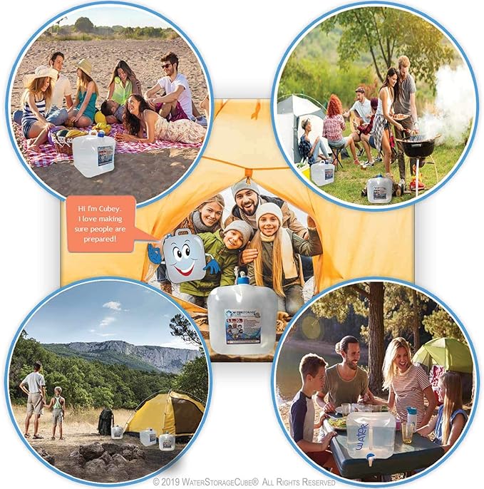 WaterStorageCube BPA Free Collapsible Water Container with Spigot, Camping Water Storage Carrier Jug for Outdoors Hiking Backpack & Survival Kit, Foldable Portable Water Canteen 1.3/2.6/5.3 Gallon