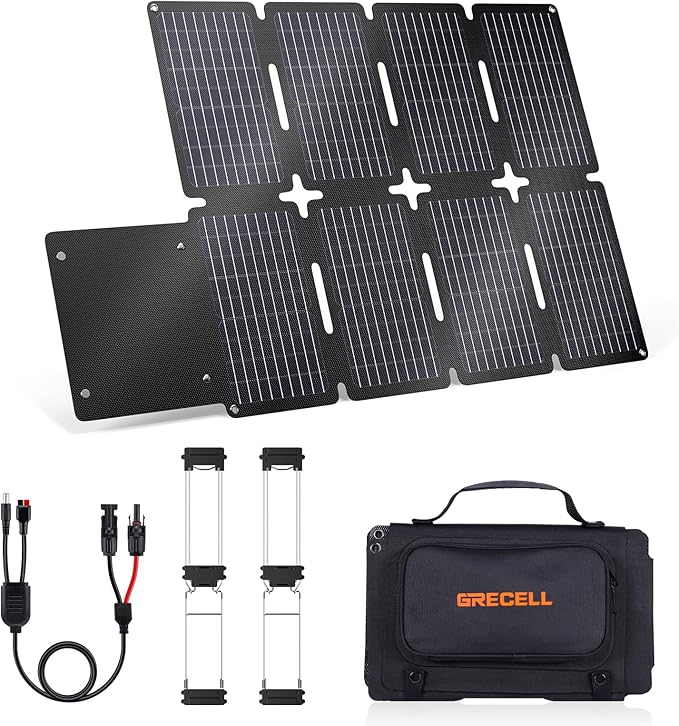 GRECELL 519Wh Portable Power Station with 80W Foldable Solar Panel, 500W Solar Generator Backup Battery Power Supply with Portable Solar Charger Kit for RV Outdoor Camping Traveling Home Emergency