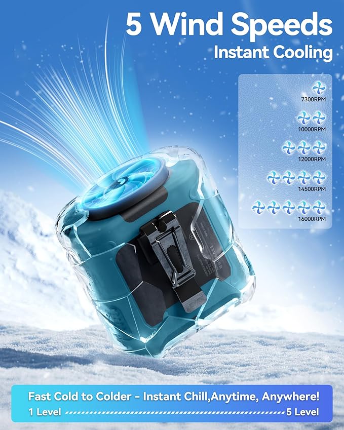 AI Portable Waist Fan Rechargeable 10000mah Belt Shirt Clip On Fan For Body Cooling That Blow Cold Air 5 Speeds Flashlight Up To 40H