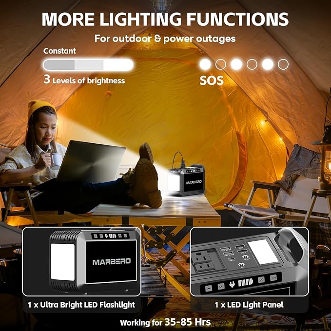 MARBERO Solar Generator 148Wh Portable Power Station with Solar Panel 40W Included Solar Power Bank with AC Outlet 200W Surge for Home Outages Camping Outdoor Adventure Emergency