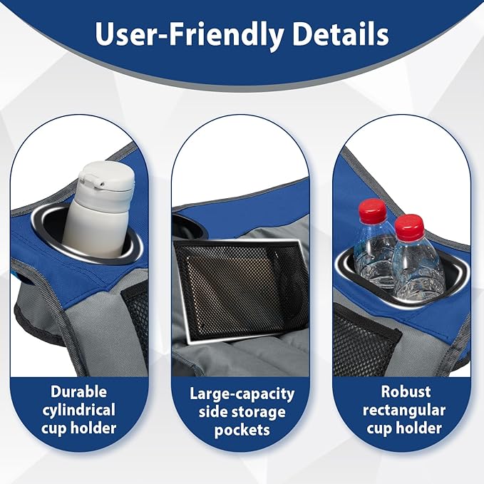 Oversized Camping Chair, Portable Folding Camping Chairs with Side Pocket, Cup Holder and Carry Bag, Heavy Duty Outdoor Camping Chairs for Adults, Fishing, Sports, Trip, up to 400lbs, Style 6