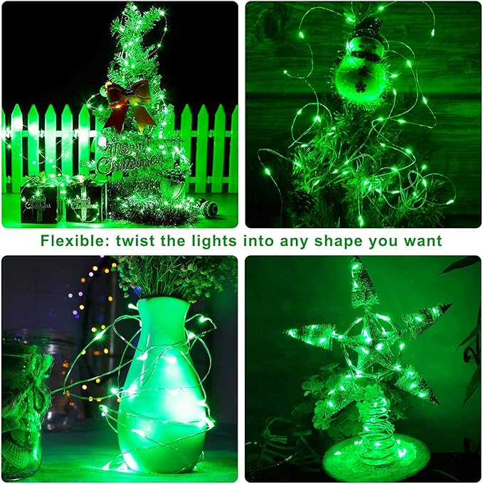 Blingstar USB Powered Fairy Lights, 2 Pack 33Ft 100 LED, Flexible Silver Wire, Mini String Lights for St. Patrick's Day/Halloween/Christmas Tree/Holiday Indoor Decoration, Green