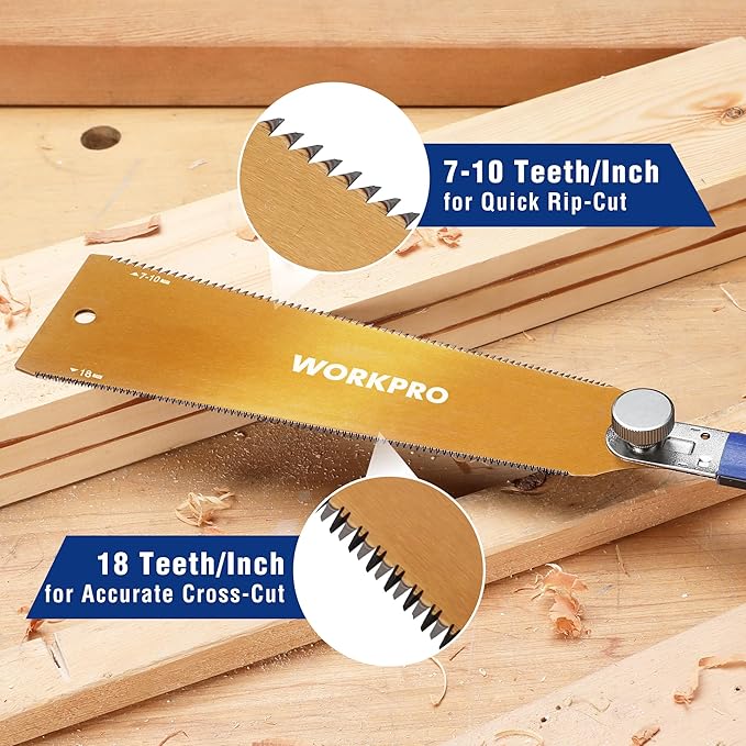 WORKPRO 10 Inch Japanese Pull Saw, Double-Edged Hand Saw for Wood Cutting with 7-10&18 TPI, SK5 Flexible Blade, Non-Slip Beech Handle for Woodworking