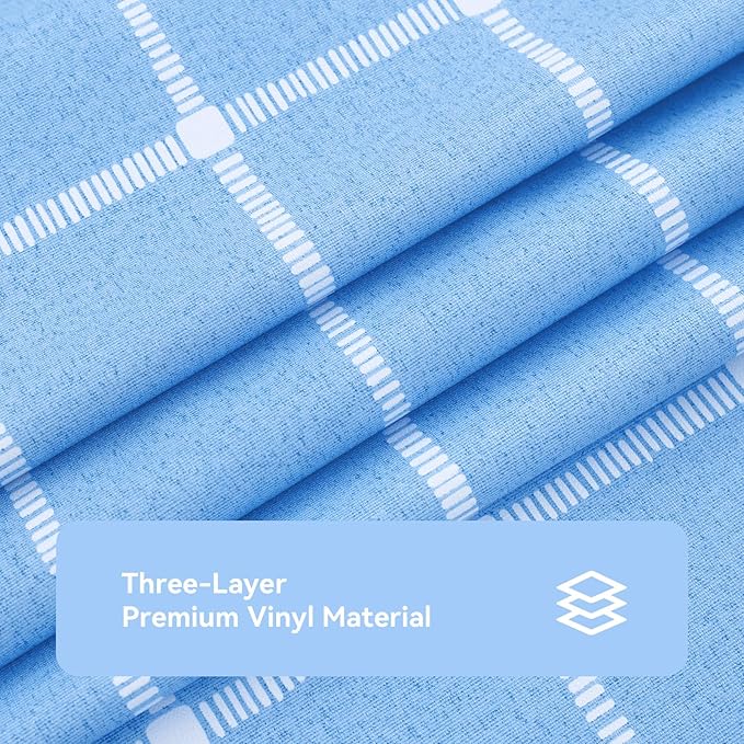 Romanstile Rectangle Plastic Tablecloth, 100% Waterproof Oil-Proof Checkered PVC Table Cloth, Heavy Duty Vinyl Table Cover for Dining, Camping, Picnic, Outdoor - 54 x 120 Inch, Light Blue