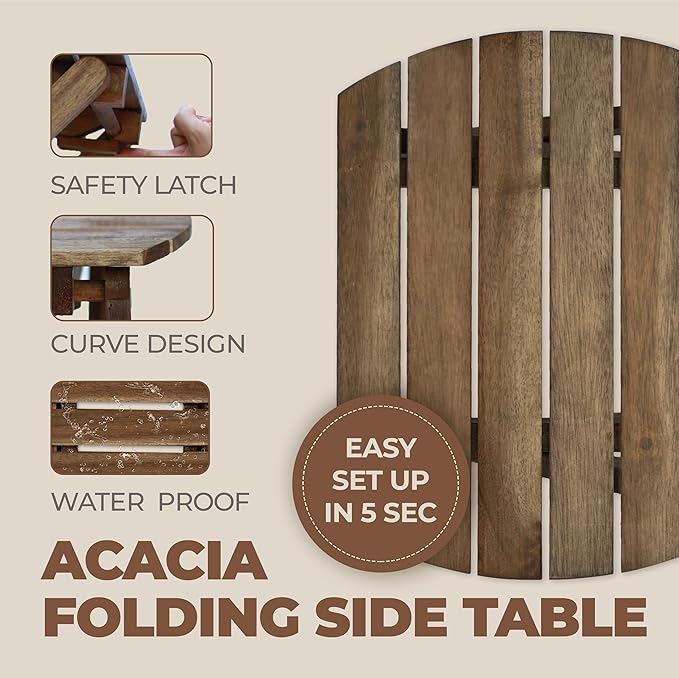 2PCs Folding Side Tables, Waterproof Patio Foldable End Table, Portable Side Table for Indoor and Outdoor Garden, Porch, Balcony, Camping, Fishing, Walnut Color, Small Size 12 inch Height