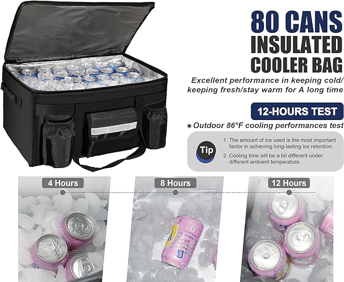 MyLifeUNIT 80 Cans Insulated Cooler Bag for Food & Pizza Delivery Bag Suitable for Car, Bike, Camping, Picnic, Beach, XXX-Large Size