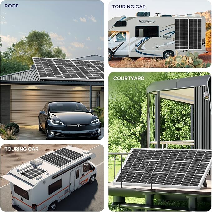 200 Watt Solar Panel 18BB N-Type 6Pcs 1200W Solar Panel 12V 24.3% High Efficiency Monocrystalline PV Module for RV Camper Marine Home Rooftop Power Station Off-Grid Systems