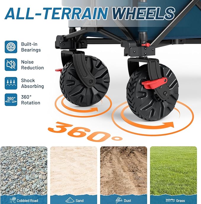 TIMBER RIDGE 51.2" Extended Collapsible Wagon - Heavy-Duty Utility Cart with All-Terrain Wheels, Brakes & Cargo Net, 400L Capacity for Camping, Sports & Shopping, Blue