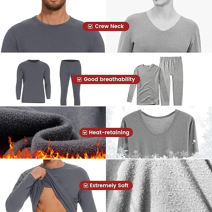 Thermal Underwear for Men Long Johns Set - Fleece Lined Base Layer for Cold Weather Winter Clothes