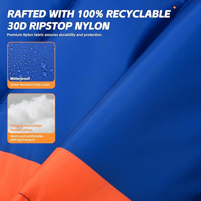 Puffy Camping Blanket with Detachable Hooded Snap-Poncho Waterproof Double-Sided Printed Reversible for Travel, Hike Cold Weather, Navy