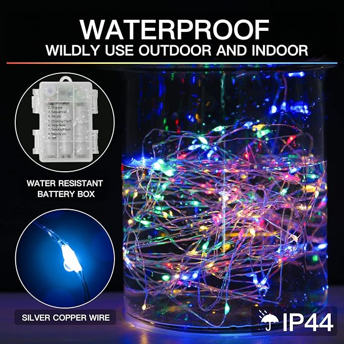 suddus 66ft 200 LED Outdoor String Lights, Multi Color Fairy Lights Battery Operated with Remote, Led Twinkle Lights for Bedroom, Backyard, Wedding, Tree, Mason Jar, Wall, Centerpiece, Christmas